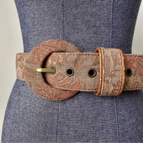 Liz Claiborne Vintage Cottagecore Tapestry Tan Brown Belt Size Medium